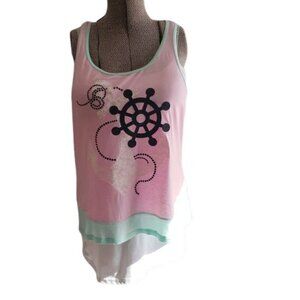 Double U Anchor/Aquatic Inspired Lace Pink Shirt, Made in USA, Sz L